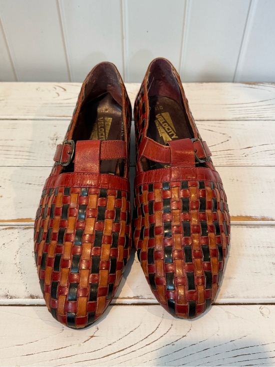 Velocity Multicolor Woven Leather Slip-On Loafers in Red and Tan Leather main image 5
